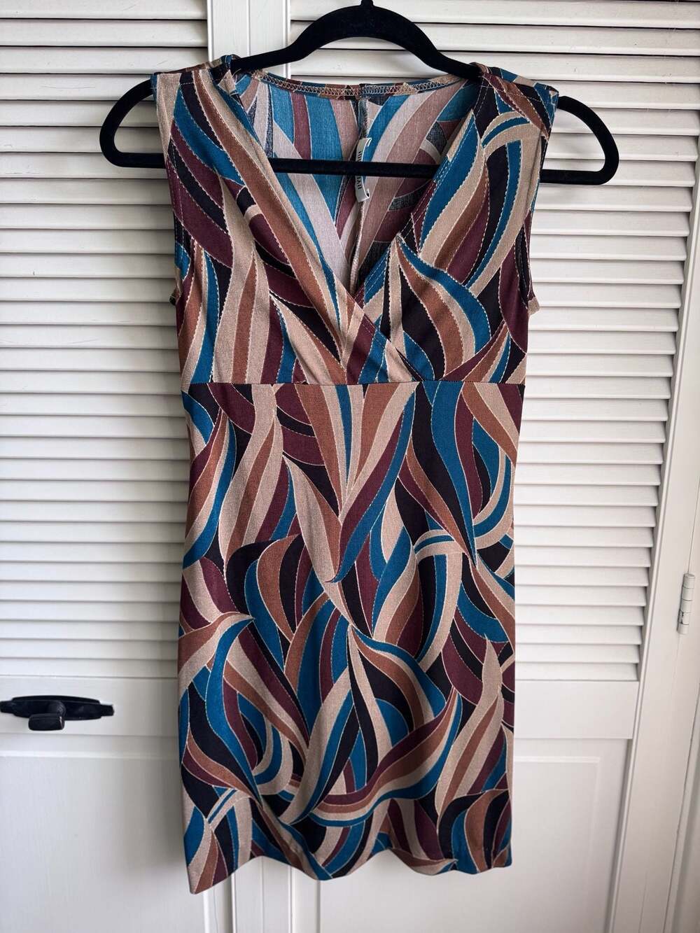 Byer Too! Vintage 90s Abtsract Geometric Print Sleeveless Faux Wrap Mini Dress